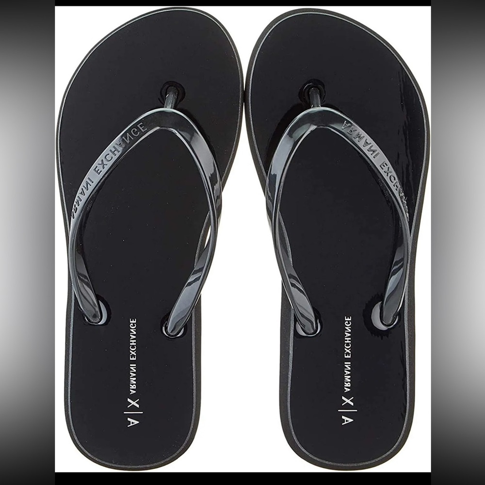 Armani Exchange Women's Solid Color Thong Flip Flops Sandal Black, 38 M EU